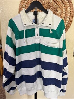 Vintage Green Line International Rugby Style Striped Pullover Polo Shirt Large